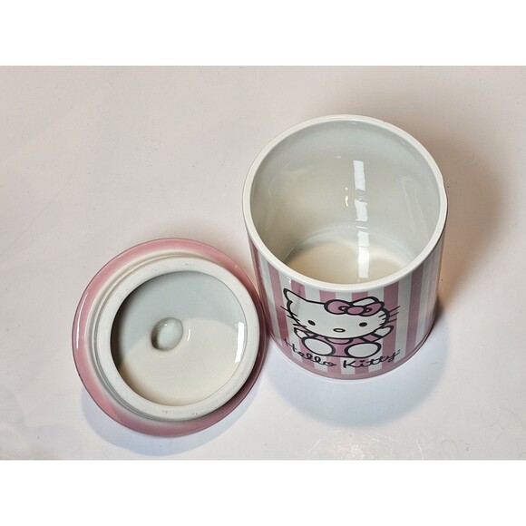 Hello Kitty Pink/White Stripe Canister Cookie Jar 8.5” NEW HTF Rare Sanrio - Picture 5 of 7